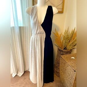 Maeve Black and Cream Midi Dress